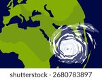 Hurricane forecast map, vector hurricane spiral whirl illustration.