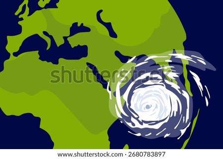 Hurricane forecast map, vector hurricane spiral whirl illustration.