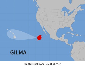 Hurricane Gilma moved to USA. Vector illustration. EPS 10