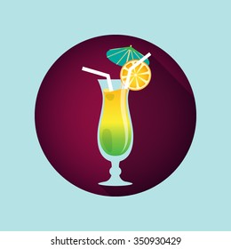 Hurricane Glass with tropical cocktail with a tangerine and umbrella