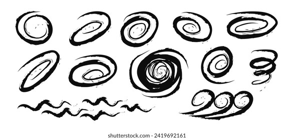 Hurricane grunge set. Storm vortex hand drawn element