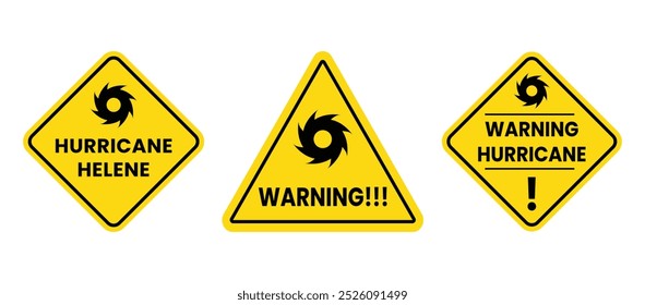 Hurricane Helene alert sign. Hurricane warning. Traffic sign information collection.  Vector illustration