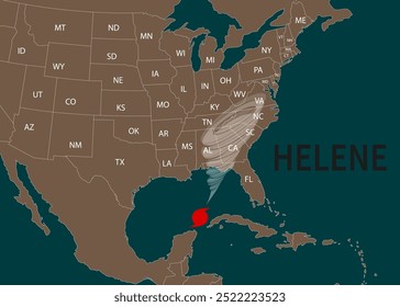 Hurricane Helene moved toward Florida. Vector illustration. EPS 10