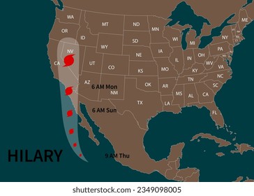 Hurrikan Hilary. Hurrikan Hilary in Richtung Kalifornien. Vektorgrafik. EPS10