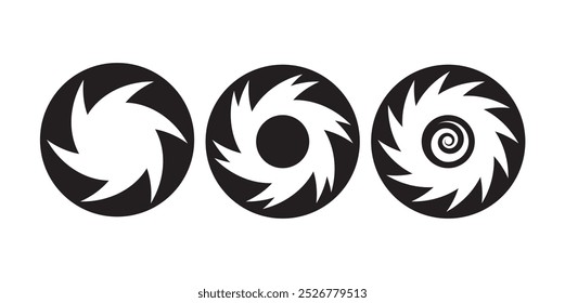 Hurrikan-Symbolsatz. Progressive geometrische Formen eines Wirbels. Vektorgrafik