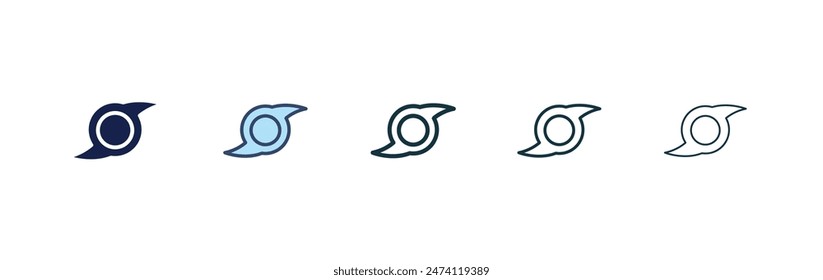 Hurricane icon set. typhoon vector symbol. sea cyclone sign. wind storm icon. tropical tornado or cyclone sign. disaster twister symbol in black filled and outlined style.