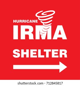 Hurricane Irma Shelter Right Side Red Banner. Hurricane indication. Graphic banner of hurricane warning. Icon, sign, symbol, indication of the hurricane, vortex, tornado