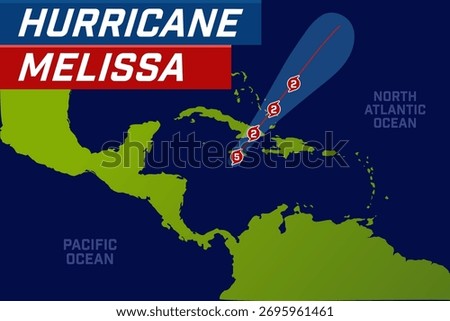 Hurricane Melissa. Projected path over the Caribbean and Atlantic Ocean.