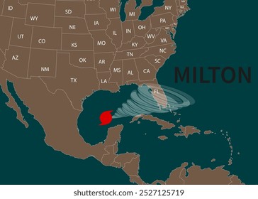 Hurrikan Milton zielt auf Florida. Vektorgrafik. EPS 10