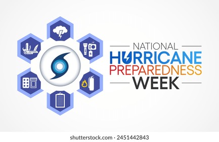 Hurricane preparedness week is observed every year in May. it is a effort to inform the public about hurricane hazards and to disseminate knowledge which can be used to prepare and take action. Vector