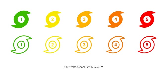 Hurricane rating icons. Storm, tornado rate vector icons. Vector