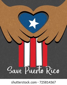 Ayuda por huracanes para el diseño de Puerto Rico. Bandera de Puerto Rico con las manos 
formando una forma cardíaca. 