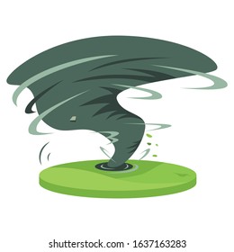 Hurricane in rural area cartoon vector illustration. Tropical cyclone. Thunderstorm. Violent tornado on field. Calamity. Destruction. Flat color natural disaster isolated on white background