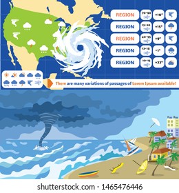 Hurricane storm banner set. Flat illustration of hurricane storm vector banner set for web design