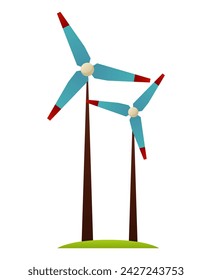 Hurricane and storm element of colorful set. This artwork utilizes a cartoon design approach to illustrate the turbulent nature of a hurricane, with windmills as the focal point. Vector illustration.