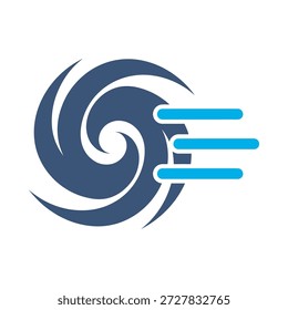 Icono de tormenta de huracán diseño de Vector plano azul símbolo de desastre símbolo de Clima remolino de viento pronóstico de peligro signo de elemento gráfico