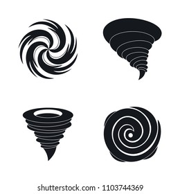 íconos de daños de tornado de la tormenta de huracán. Ilustración simple de 4 iconos vectores de daños de tormentas de huracán para web