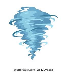 Furacão ou movimento de tornado, tempestade isolada com movimentos em espiral. Vetor em estilo plano, nuvem azul ou smog. Fenômeno climático e natural com destruição e consequências catastróficas