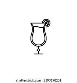 hurricane or tulip glass icon with lemon slice on white background. simple, line, silhouette and clean style. black and white. suitable for symbol, sign, icon or logo