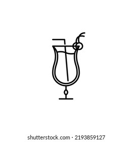 hurricane or tulip glass icon with straw and cerry on white background. simple, line, silhouette and clean style. black and white. suitable for symbol, sign, icon or logo