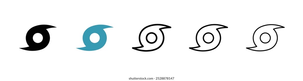 Icono del Vector del huracán fijado en colores negros y azules.