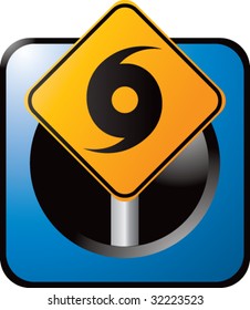 hurricane warning sign on blue web button