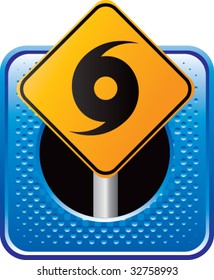 hurricane warning sign on blue halftone web button