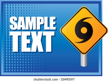 hurricane warning sign on blue halftone banner