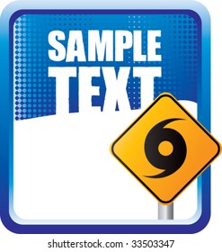 hurricane warning sign on blue halftone banner