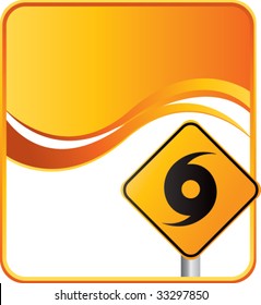 hurricane warning sign on orange wave background