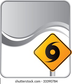 hurricane warning sign on silver wave background