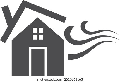 Hurricane wind black icon. House with broken roof