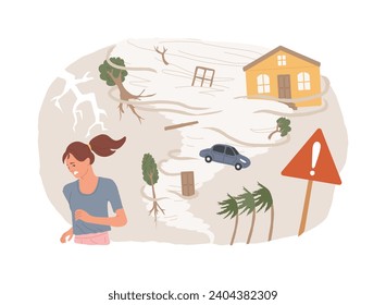 Ouragans isolés concept illustration vectorielle. Catastrophe naturelle, tempête tropicale, vent fort, ouragan ont causé des dégâts, conséquences du changement climatique, conditions météorologiques extrêmes concept vectoriel.