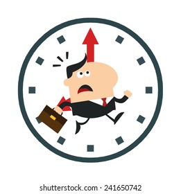 Hurried Manager Running In A Clock Modern Flat Design Vector Illustration Isolated on white