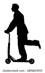 Hurry Businessman On Scooter Silhouette Vector On White Background