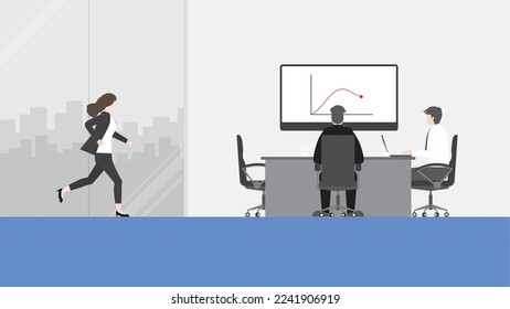 Hurry businesswoman run against time to an office meeting room lately. Rush hour, Urgent, Busy, Hectic, Daily haste, the fast pace of life, the hustle and bustle of an urban lifestyle concept. 