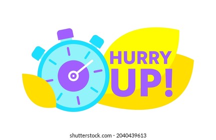 Hurry Up Countdown with Stopwatch. Special Offer Promotion, Banner or Icon with Time Alarm. Great Deal or Sale, Last Minute Discount Promo, Price Off Label for Web Design Graphic. Vector Illustration