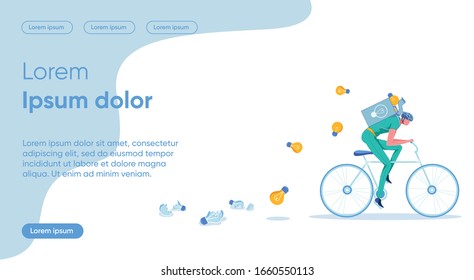 Hurry, Idea Loss Flat Landing Page Vector Template. Trend Race, Haste, Brainchild Irrelevance Metaphor. Bicyclist Missing Lightbulbs Faceless Character. Ideas Bunch Waste Homepage Layout