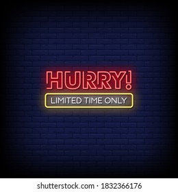 Hurry Limited Time Only Neon Signs Style Text Vector