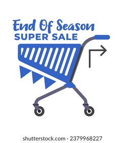 Hurry to make profitable purchases. Super sale of next seasons products with discounts. Brands at affordable price. Sjo[[ing trolley, limited time promotion. Isolated icon vector in flat style