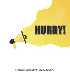 Date prisa. Mensaje de alerta de megáfono. Signo de oferta especial. Símbolo de descuentos publicitarios. Anunciar la oferta de promoción. Burbuja de mensajes.
