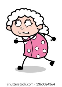 In Hurry - Old Cartoon Granny Vector Illustration