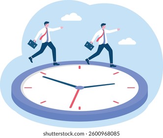 Hurry and race against time. Businessman running fast on time on the clock

