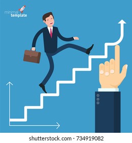 Hurry running businessman with briefcase in rush. Flat design vector template illustration.