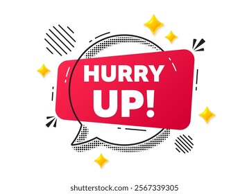 Hurry up sale chat speech bubble. Social media concept. Hurry up sale tag. Special offer sign. Advertising discounts symbol. Red chat message. Offer speech bubble. Glare 3d stars. Vector