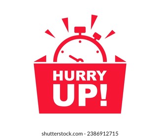 Hurry Up sale label. Special offer badge with stopwatch. Modern promotional banner. Vector Illustration.