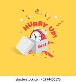 Hurry Up Sale Symbol With An Alarm Clock And Gift Box. Easy To Use For Your Design Or Banner With Transparent Shadows.