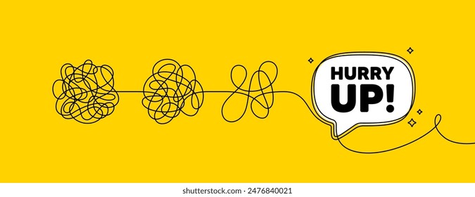 Hurry up sale tag. Simplify complex process with speech bubble. Special offer sign. Advertising discounts symbol. Hurry up sale speech bubble message. Tangle chaos. Easy solution. Vector