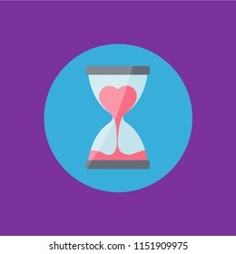 hurry up symbol icon. sandglass flat design vector & heart cartoon isolated flow in hourglass. valentines day sign. countdown measurment. time for love concept creative. break up & sorry card. run out