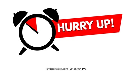 Hurry up! Clock with red ribbon, stopwatch, last chance, running out time vector illustration